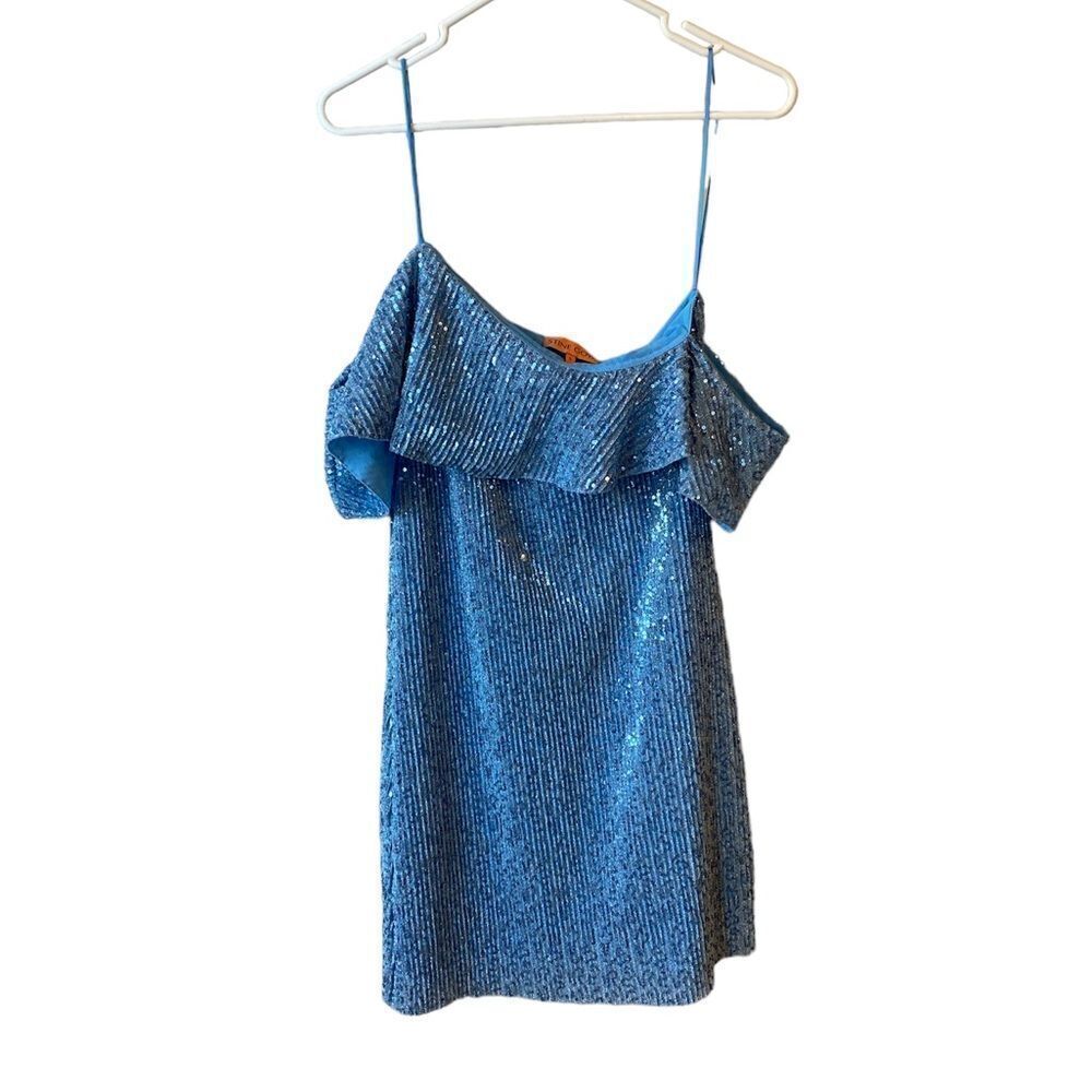 STINE GOYA Kenza Asymmetrical Sequin Mini Dress in Hydrangea Blue - Picture 6 of 12